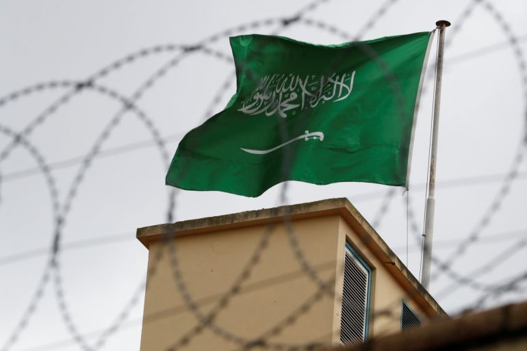 A Saudi flag flutters atop Saudi Arabia's consulate in Istanbul, Turkey October 13, 2018. REUTERS/Murad Sezer
