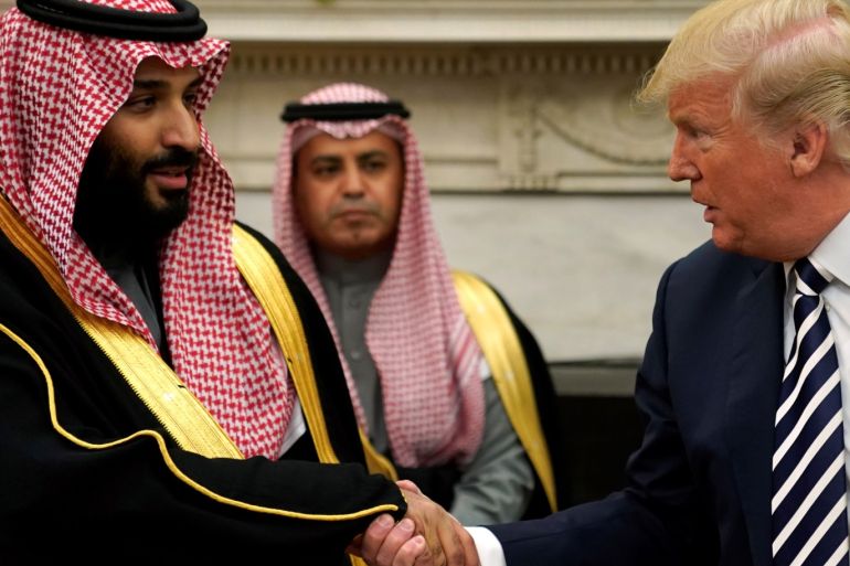 U.S. President Donald Trump shakes hands with Saudi Arabia's Crown Prince Mohammed bin Salman in the Oval Office at the White House in Washington, U.S. March 20, 2018. REUTERS/Jonathan Ernst