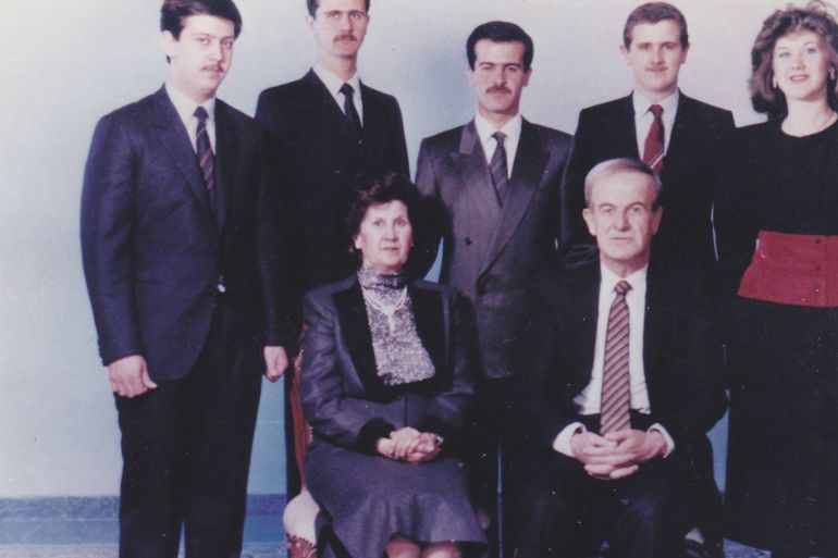 Former Syrian President Hafez al-Assad, his wife Aniseh, sons Maher, Bashar, Bassel, Majd and daughter Bushra (standing, L-R) pose for a family portrait, in this undated Sana file picture. The current Syrian President Bashar al-Assad has been engaged in a civil war since March 2011, in which more than 60,000 people have been killed. REUTERS/Sana/Files (SYRIA - Tags: POLITICS TPX IMAGES OF THE DAY) ATTENTION EDITORS - THIS PICTURE WAS PROVIDED BY A THIRD PARTY. REUTERS IS UNABLE TO INDEPENDENTLY VERIFY THE AUTHENTICITY, CONTENT, LOCATION OR DATE OF THIS IMAGE. FOR EDITORIAL USE ONLY. NOT FOR SALE FOR MARKETING OR ADVERTISING CAMPAIGNS. THIS PICTURE IS DISTRIBUTED EXACTLY AS RECEIVED BY REUTERS, AS A SERVICE TO CLIENTS