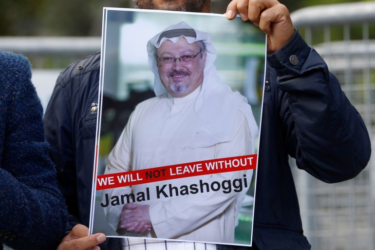 A demonstrator holds picture of Saudi journalist Jamal Khashoggi during a protest in front of Saudi Arabia's consulate in Istanbul, Turkey, October 5, 2018. REUTERS/Osman Orsal
