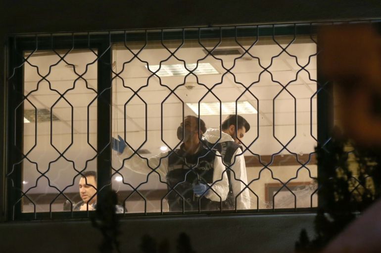 Turkish officials at consulate over Khashoggi- - ISTANBUL, TURKEY - OCTOBER 16: Turkish crime scene investigation team members continue to inspect the consul room on the second floor of the building of the Consulate General of Saudi Arabia in Istanbul, Turkey after the start of a joint probe of the case of missing journalist Jamal Khashoggi on October 16, 2018. An acting chief prosecutor and a public prosecutor were assigned by Istanbul Chief Public Prosecutor's Office to carry out the probe at the consulate. Also, specialists from anti-terror branch and crime scene investigation units of Istanbul Provincial Security Directorate are included to the team. Khashoggi, a journalist and columnist for The Washington Post, has been missing since he entered the Saudi consulate in Istanbul on Oct. 2.