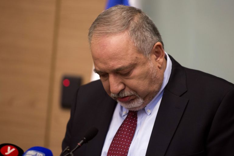 JERUSALEM, ISRAEL - NOVEMBER 14: (ISRAEL OUT) Israeli Defense Minister Avigdor Lieberman speaks during a press conference at the Israeli Parliament on November 14, 2018 in Jerusalem, Israel. Lieberman has announced his resignation as Defense Minister of Israel as a protest against the cease-fire Israel agreed to with Hamas following recent heavy rocket fire targeting Israel from Gaza Strip. (Photo by Lior Mizrahi/Getty Images)