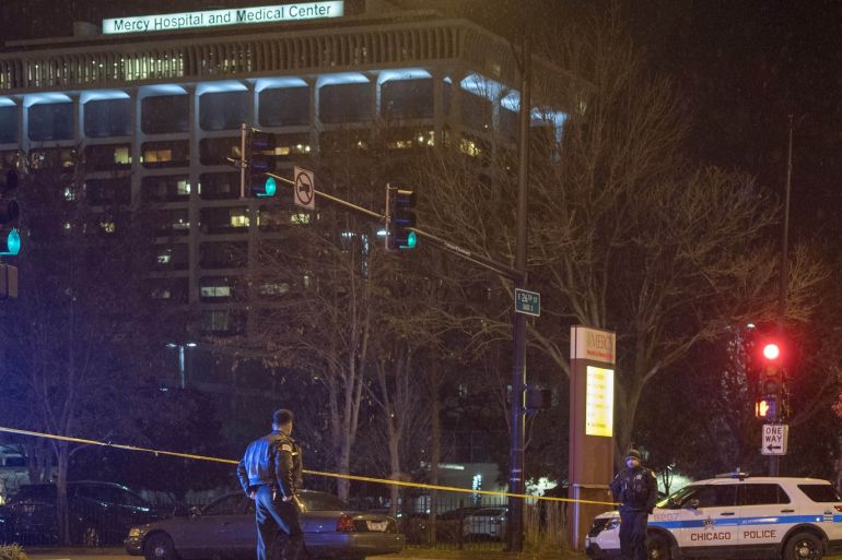 Nov 19, 2018; Chicago, IL, USA; A general view of the crime scene at Mercy Hospital and Medial Center in Chicago, Illinois. Mandatory Credit: Quinn Harris-USA TODAY Sports