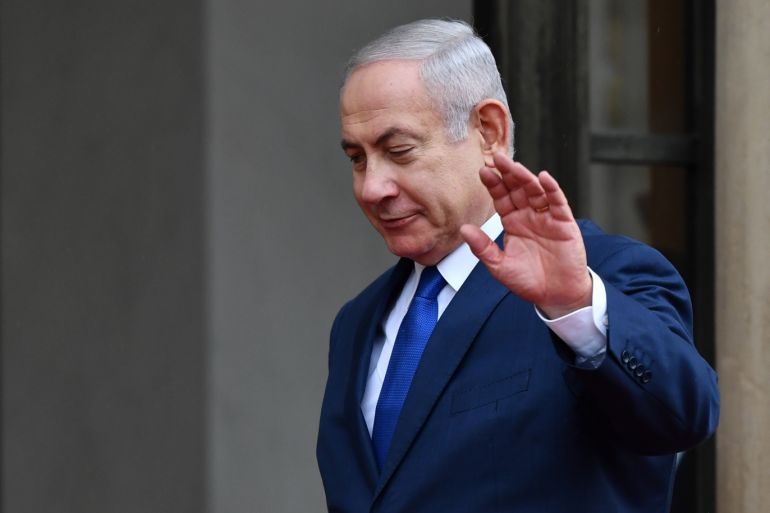 Armistice Day commemoration- - PARIS, FRANCE - NOVEMBER 11: Israeli Prime Minister Benjamin Netanyahu arrives at the Elysee Palace after the international ceremony for the Centenary of the WWI Armistice of 11 November 1918, in Paris, France on November 11, 2018.