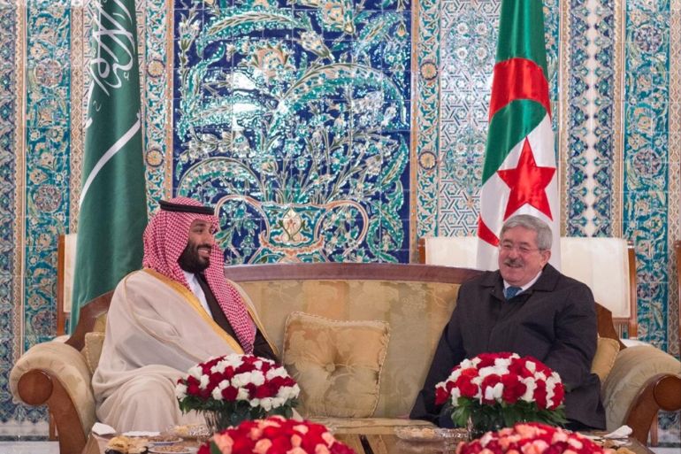 Saudi Arabia's Crown Prince Mohammed bin Salman meets with Algerian Prime Minister Ahmed Ouyahia in Algiers, Algeria December 2, 2018. Picture taken December 2, 2018. Bandar Algaloud/Courtesy of Saudi Royal Court/Handout via REUTERS ATTENTION EDITORS - THIS PICTURE WAS PROVIDED BY A THIRD PARTY.