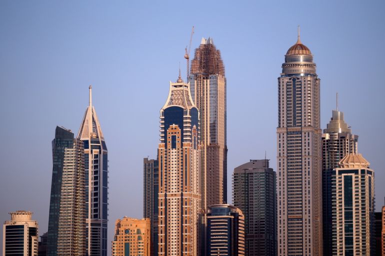 DUBAI, UNITED ARAB EMIRATES - SEPTEMBER 14: A general view of high-rise residential apartment buildings in Dubai Marina on September 14, 2015 in Dubai, United Arab Emirates. (Photo by Francois Nel/Getty Images)