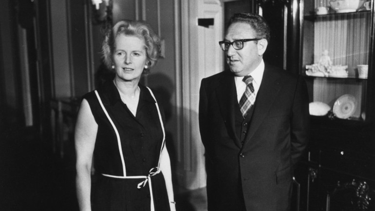 27th May 1983: British Conservative prime minister Margaret Thatcher with the American Secretary of State, Henry Kissinger. (Photo by Graham Wood/Evening Standard/Getty Images)