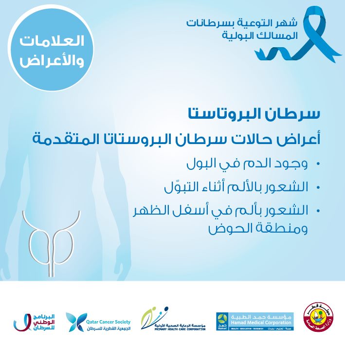 أعراض سرطان البروستات سرطان البروستاتا إنفوغراف، المصدر: مؤسسة الرعاية الصحية الأولية في قطر