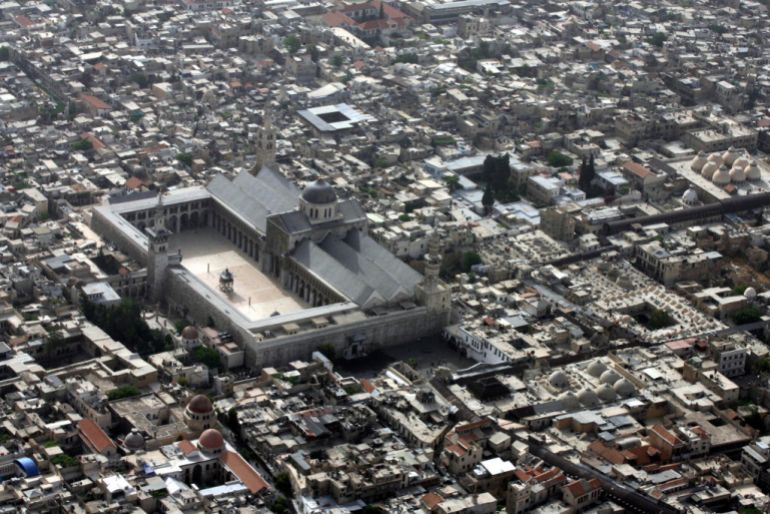 DAMASCUS, SYRIA - MAY 07: An aerial photo shows the Omayyad Mosque and the old city taken on May 07, 2007 over the city of Damascus, Syria. (Photo by Salah Malkawi/ Getty Images)
