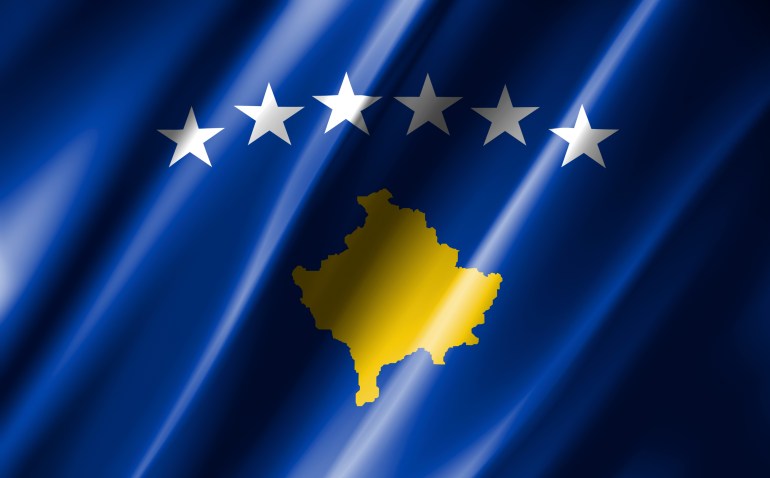 3D rendering of the waving flag Kosovo GettyImages-1266245193