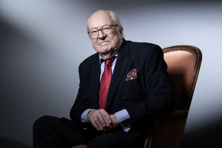 French founder of the Front national (FN) far-right party Jean-Marie Le Pen poses during a photo session at his home in Saint-Cloud on January 14, 2021. (Photo by JOEL SAGET / AFP) (Photo by JOEL SAGET/AFP via Getty Images)