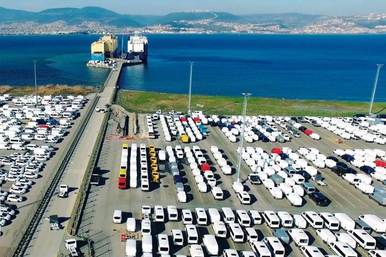 In this image released on Wednesday, May 26 2021, the export port at Gölcük, Kocaeli, Turkey. In 2020, despite the COVID-19 pandemic, the majority of Turkish automobiles were exported to the European Union; 11.6% of these exports were destined for France. In Europe, France had thus become Turkey's second export country. This makes France an important destination for cars made in Turkey. Press release and media available to download at www.apmultimedianewsroom.com/newsaktuell. HANDOUT IMAGE - please refer to special instructions. (OIB - Turkish Automotive/news aktuell via AP Images)