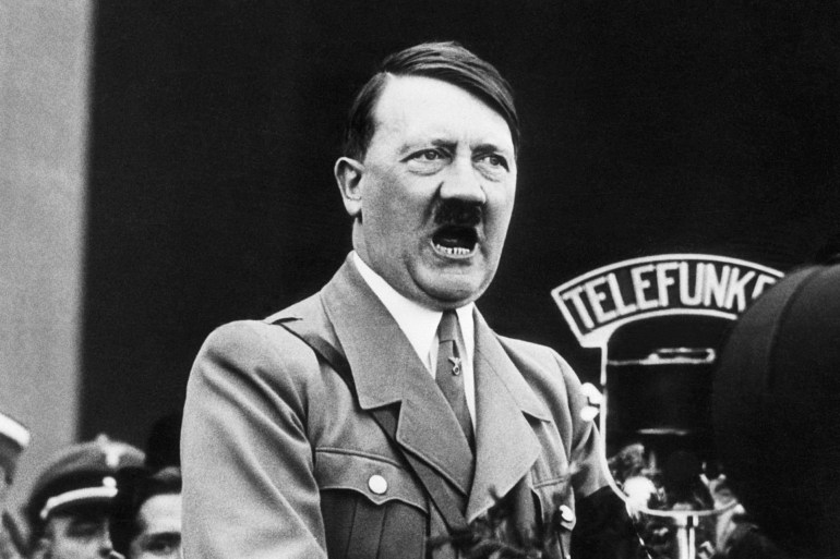 (Original Caption) 05/09/1934. Adolf Hitler,closeup shot of the Chancellor speaking over the radio microphone.