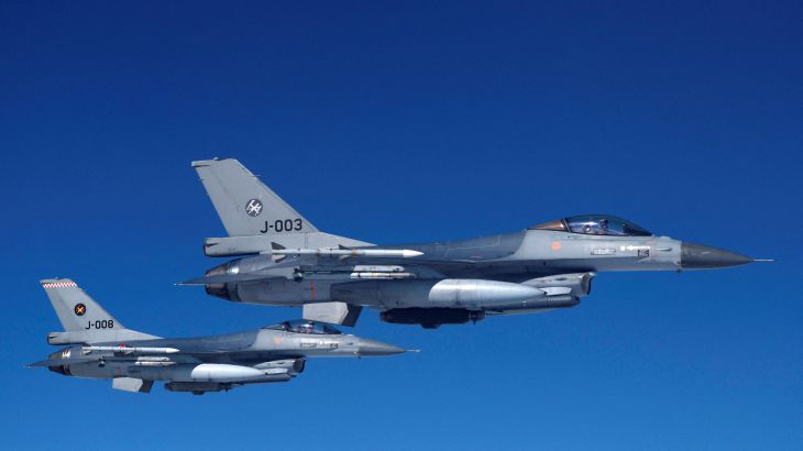 FILE PHOTO: Netherlands' Air Force F-16 fighter jets fly during a media day