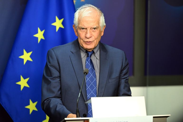 BRUSSELS, BELGIUM - SEPTEMBER 14: EU High Representative for Foreign Affairs and Security Policy Josep Borrell speaks to press after the meeting on the Belgrade-Pristina Dialogue in Brussels, Belgium on September 14, 2023. ( Dursun Aydemir - Anadolu Agency )