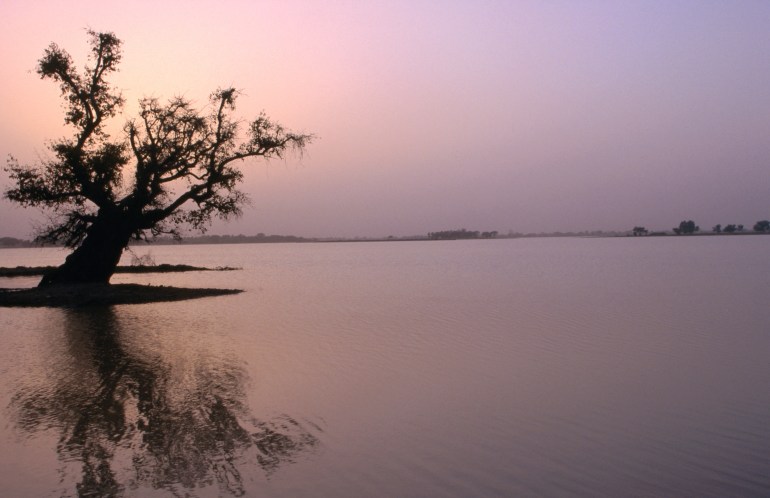 Dusk over Lake Chad, Low angle view, Niger - stock photo