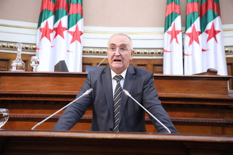 Laaziz FAID Minister of Finance during the adoption of the text of the law relating to the protection and preservation of state lands at the Council of the Nation (Senate), in Algiers, Algeria on November 15, 2023 (Photo By Amine Chikhi / APP/NurPhoto via Getty Images)