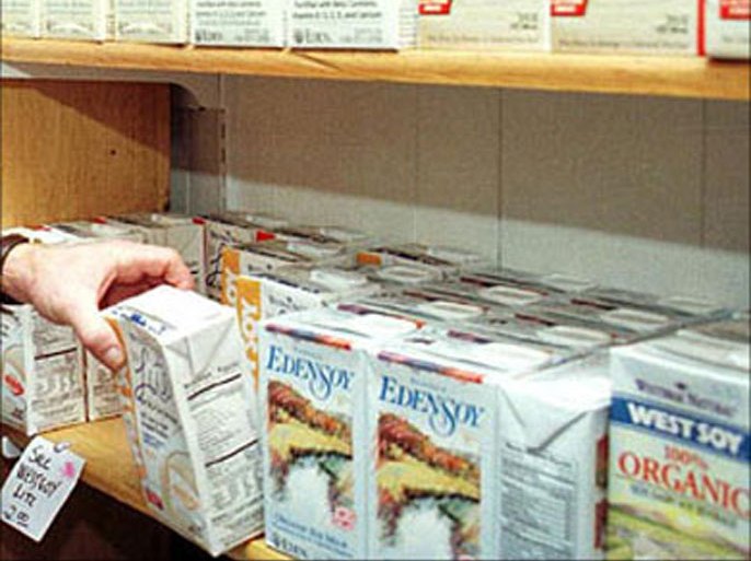 Soya milk cartons on store shelf