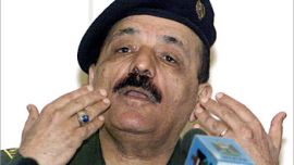 Iraqi Vice President Taha Yassin Ramadan addresses a press conference in Baghdad 29 March 2003. Ramadan affirmed that thousands of Arab volunteers are streaming into Iraq to participate in the fight against US and British troops. A US-led war on Iraq began March 20. AFP PHOTO/Ahmad AL-RUBAYE