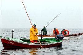 Fishermen collect clams and cockles during the first fishing day in the Vigo inlet following an oil spill which devastated Spain's northwestern coast of Galicia March 3, 2003. The "Prestige", a Bahamanian-registered single-hull tanker, broke in two and sank some 270 kilometers (165 miles) off Spain last November 19, touching off the worst pollution ever on Spanish beaches and shutting down Europe's largest fishing industry. REUTERS/Miguel Vidal