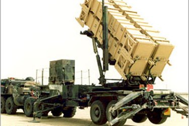 An American made Patriot missile launcher of the Kuwait Air Force, used to shoot down incoming ballistic missiles,
