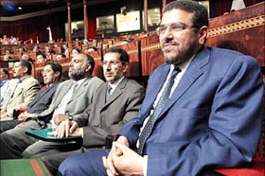 afp - Mustapha Ramid (front) President of the Moroccan Islamic Party Justice and Development (PJD) parliamentary