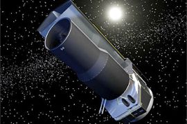 This artist's rendition obtained from NASA 12 March 2003 shows SIRTF (Space Infrared Telescope Facility) satellite orbiting the Sun. NASA's new infrared space telescope, strapped to a Delta II rocket, soared into the sky over Florida early 25 August 2003 on a mission to peek into the corners of the universe and unveil objects that have eluded existing observatories, officials said. AFP PHOTO/NASA