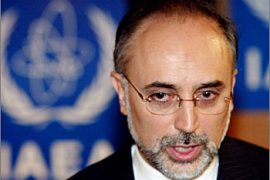 Iran's representative to the International Atomic Energy Agency (IAEA), Ali Akbar Salehi, answers journalists' questions after a closed-door session of the board of governors in the Vienna headquarters September 9, 2003. Iran faces tough questioning this week when the governors of the U.N.'s nuclear watchdog meet to discuss Tehran's atomic programme, which Washington says is a front aimed at producing a nuclear bomb. REUTERS/Herwig Prammer REUTERS