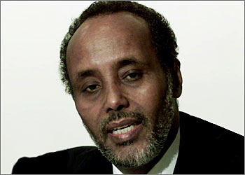 Leader of Somalia's Transitional National Government (TNG) Abdulkassim Salat Hassan answers a question at a news conference in Nairobi, 16 September 2003. Somali delegates to the peace conference in Nairobi have endorsed a transitional federal charter under which the strife-torn country will be governed when a final peace accord is reached, mediators said Today. But TNG led by its president, who walked out of the peace talks in July after accusing mediators and other Somali delegates of sanctioning the "dismemberment" of Somalia, held its ground. AFP PHOTO Willy ODUOR