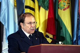 F_Algerian President Abdelaziz Bouteflika speaks during the opening session of the first Latin, African and Carraibean conference (AFROLAC) 12 February 2004, in Algiers. The conference is attended by Energy ministers of the two continents. AFP PHOTO/HOCINE ZAOURAR