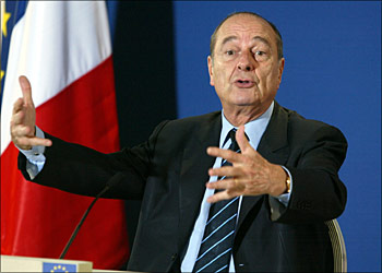 afp - French President Jacques Chirac gives a press conference during the European Summit 25 March 2004, in Brussels.European leaders trumpeted Thursday tough new measures to combat terrorism after the Madrid train blasts, as they opened a summit clouded by the Al-Qaeda spectre thrown up by the bombings. AFP PHOTO/PATRICK KOVARIK