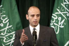 r - Saudi Arabian Foreign Policy Advisor Adel-Al-Jubeir gestures during a press conference at the Saudi Arabian Embassy in Washington, June 18, 2004, in response to U.S. engineer Paul Marshal Johnson's beheading. Al Qaeda militants beheaded Johnson, who had been held hostage since last week, after the Saudi government failed to meet a Friday deadline for it to free jailed militants. REUTERS/Shaun Heasley