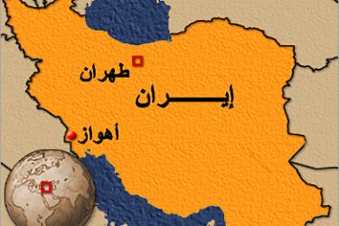 خارطة إيران موضح عليها مدينة أهواز