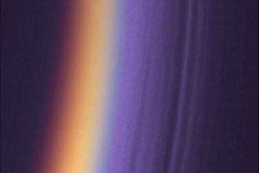 f_This NASA handout image received 20 December 2004, shows a Cassini view of Titan's upper atmosphere