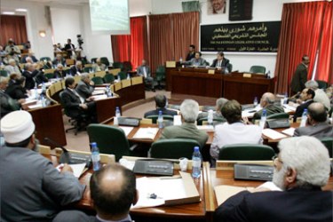 A general view of the Palestinian parliament during a special session discussing the release of Palestinian prisoners from Israeli jails in the West Bank city of Ramallah May 25, 2005