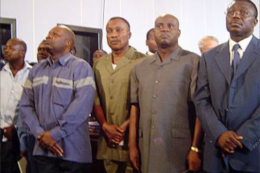 Top military and police officials accused of genocide in the killing of hundreds of Congolese refugees in 1999 at Brazzaville port are pictured, 21 July 2005,