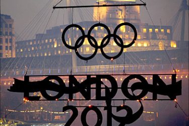 The logo for London's 2012 Olympic bid is unveiled over the city's River Thames at an event to celebrate being shortlisted to host the games in this May 18, 2004 file photo. London won the right to host the 2012 Summer Olympic Games after a vote by IOC members in Singapore on July 6, 2005, beating out Paris, New York City, Madrid and Moscow. REUTERS/David Bebber/Files