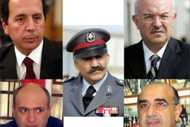 This combo or recent portraits shows (from L to R - clockwise): Lebanon's former general security chief Jamil al-Sayed, former internal security chief Ali al-Hage, ex-military intelligence chief Raymond Azar, former pro-Damascus MP Nasser Qandil, and General Mustafa Hamdan, the head of the presidential guard.