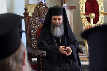f_The new Greek Orthodox Patriarch of Jerusalem, Theofilos, receives people's congratulation