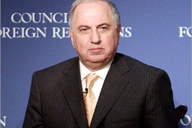 REUTERS/ Iraqi Deputy Prime Minister Ahmad Chalabi speaks to the Council on Foreign Relations, in New York, November 11, 2005. A favorite of the Bush administration who fell from