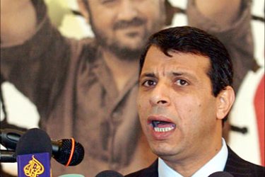 f_Palestinian Civil Affairs Minister Mohammed Dahlan announces during a press conference 28 December