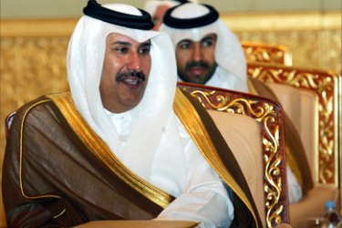 Qatari Foreign Minister Sheikh Hamad bin Jasem Al Thani attends the foreign ministers' meeting of the Gulf Cooperation Council (GCC) countries to prepare for Sunday's summit of the oil-rich bloc leaders