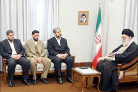 r_Khaled Meshaal (C), politburo chief of militant Palestinian group Hamas, and other Hamas delegates