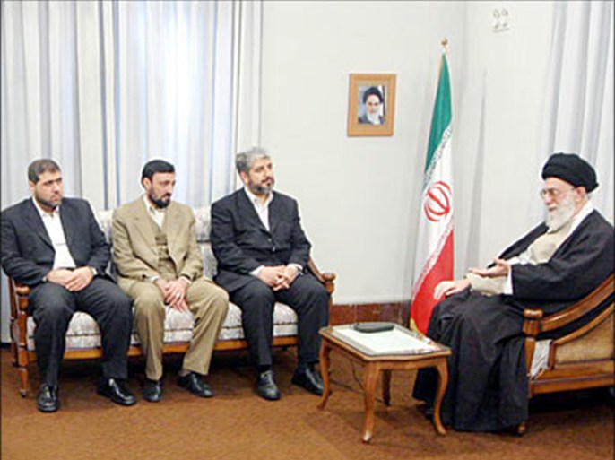 r_Khaled Meshaal (C), politburo chief of militant Palestinian group Hamas, and other Hamas delegates