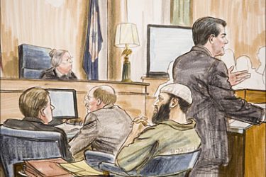 f_Courtroom rendering of avowed al-Qaeda follower Zacarias Moussaoui (C) during opening statements