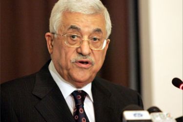 Palestinian leader Mahmud Abbas gives a press conference in Casablanca 14 April 2006. Abbas arrived 12 April in Morocco for a two-day visit and talks with King Mohammed VI.