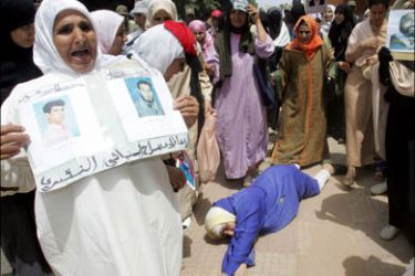 afp - Relatives of jailed Islamist militants who have been on hunger strike demonstrate in Rabat 18 May 2006. Morocco remains under a terrorist threat three years after suicide