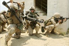 U.S. Marines take part in a training exercise at Camp Pendleton, California, June 29, 2006. Approximately 1,000 Marines from 1st Battalion, 24th Marine Regiment, 4th Marine Division are conducting training at Camp Pendleton in preparation for deployment to Iraq.