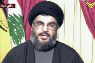 An image grab from Hezbollah's Al-Manar television shows the Lebanese Shiite Muslim group's leader Hassan Nasrallah giving a televised address 03 August 2006.
