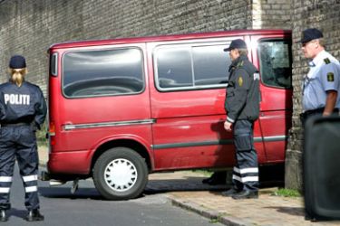 A police van carrying suspects, arrives to the court in Odense 05 September 2006. Early in the morning Danish Secret Police arrested nine tenants in the Vollsmose